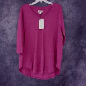Pact NEW Plum 3/4 Sleeve Organic Cotton Sustainable Minimalist Top Women's XL